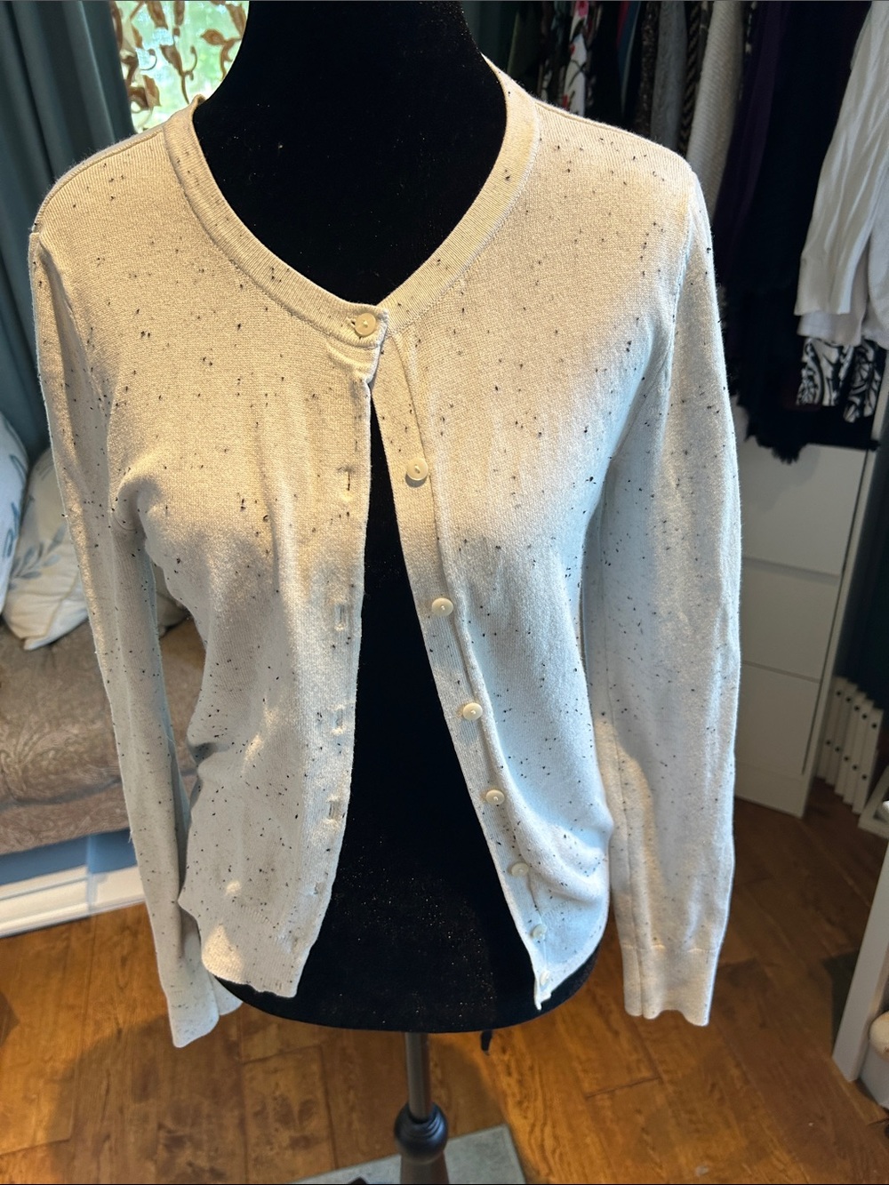 Classic Cream Speckled Button-Front Women’s Sweater